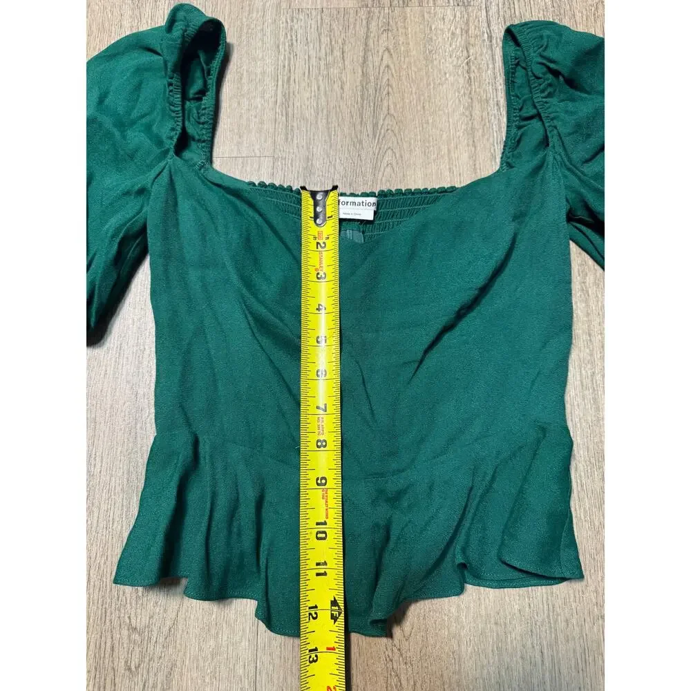 Reformation Women's Deep Green Square Neck Puff Sleeve Top